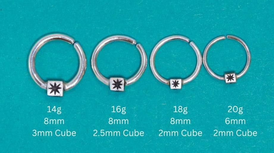 solid sterling silver body jewelry hoop helix cartilage septum nose ring daith rook piercing tragus piercing anti tragus piercing lobe piercing handmade star 20g 18g 16g 14g  6mm 8mm 9mm 10mm