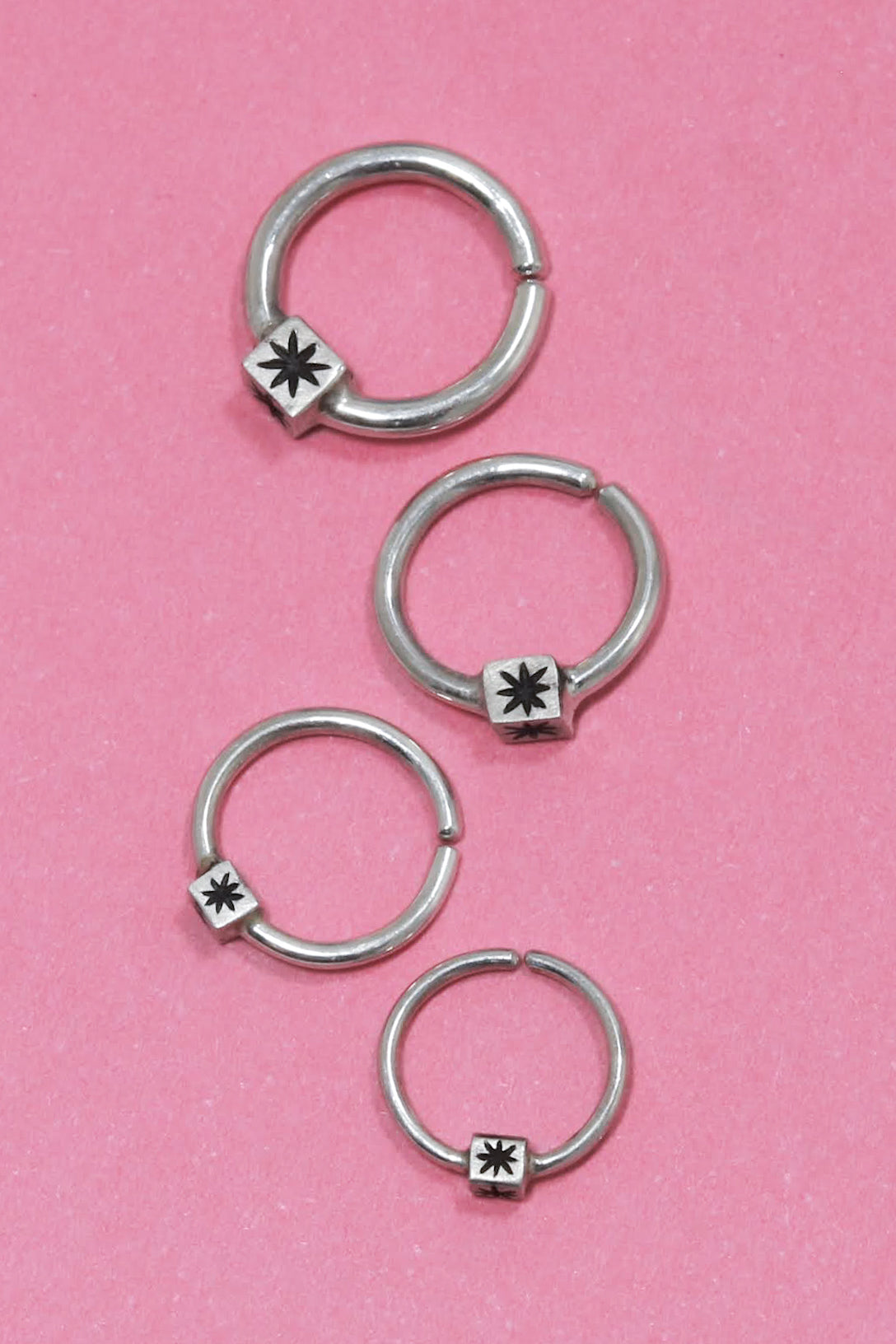 solid sterling silver body jewelry hoop helix cartilage septum nose ring daith rook piercing tragus piercing anti tragus piercing lobe piercing handmade star 20g 18g 16g 14g  6mm 8mm 9mm 10mm