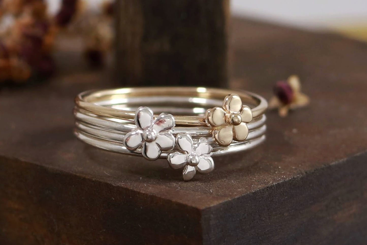 Sterling Silver Flower Stacking Rings