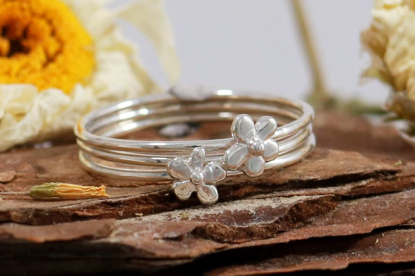 Sterling Silver Flower Stacking Rings