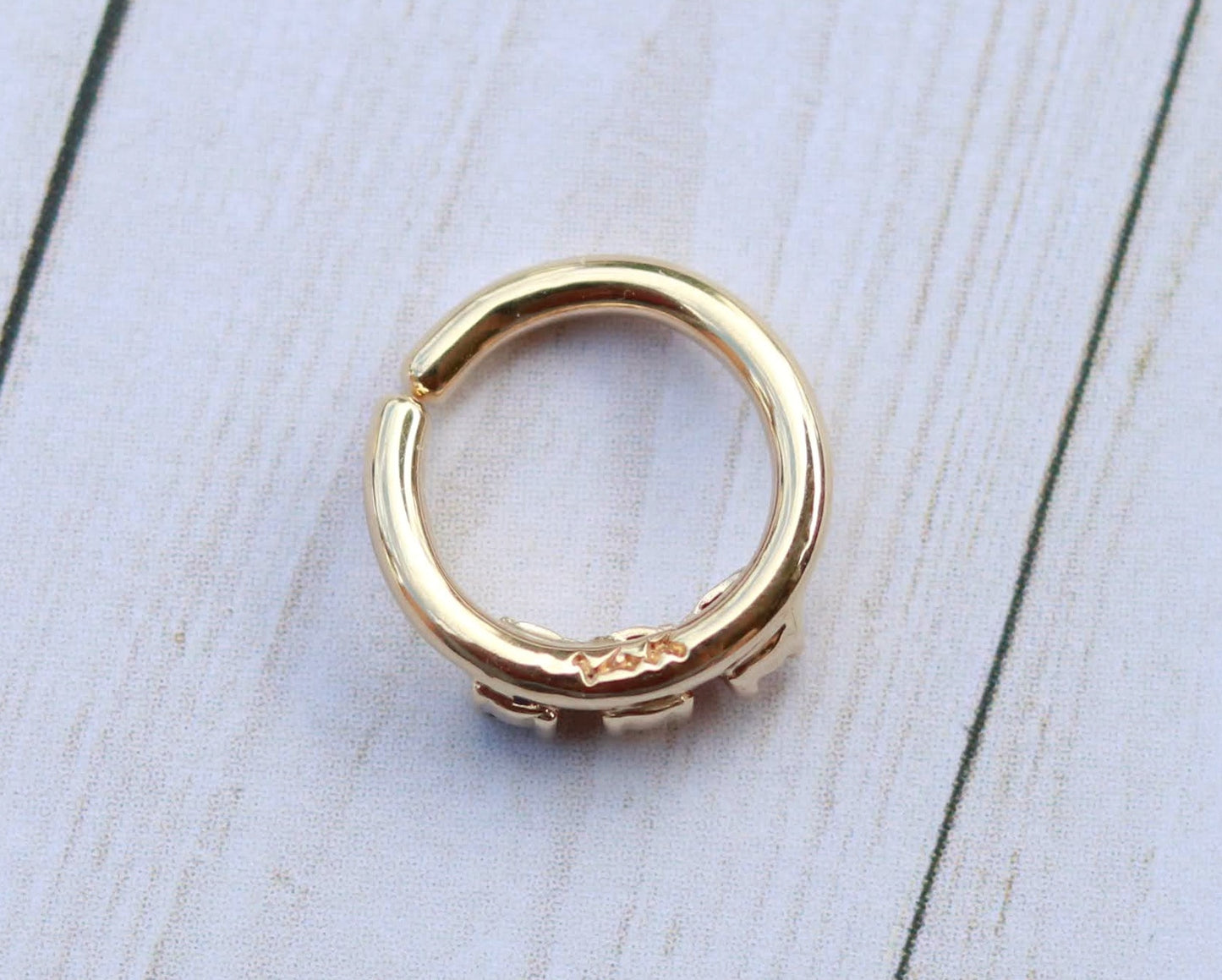 14k gold septum hoop, body jewelry, 3 genuine faceted gemstones set,