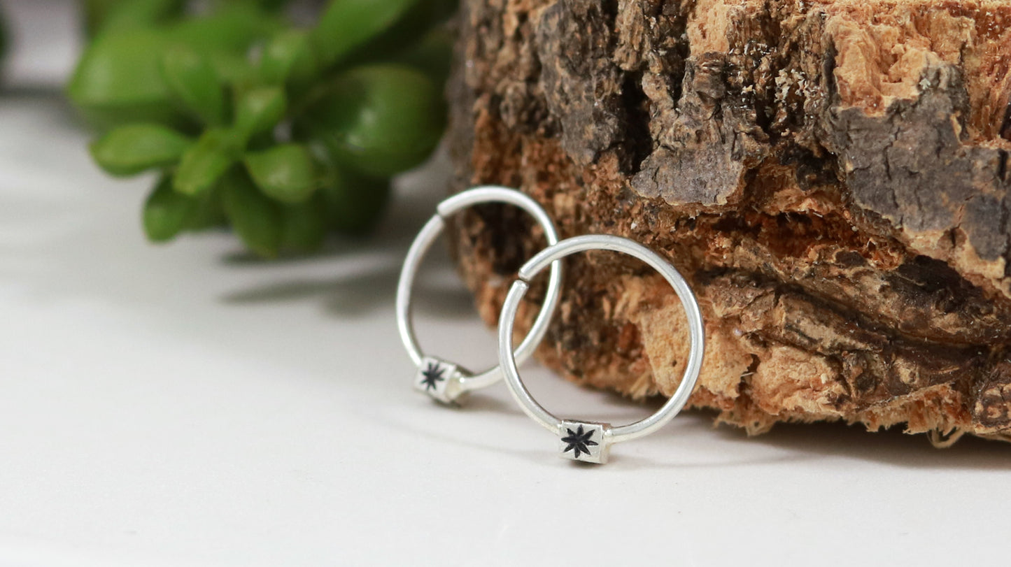 solid sterling silver body jewelry hoop helix cartilage septum nose ring daith rook piercing tragus piercing anti tragus piercing lobe piercing handmade star 20g 18g 16g 14g  6mm 8mm 9mm 10mm