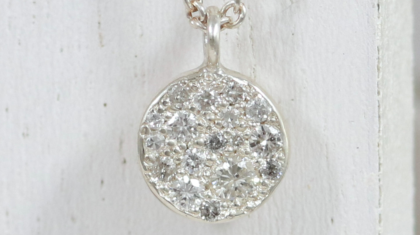 Sterling Silver Round Diamond Mosaic Pave Pendant