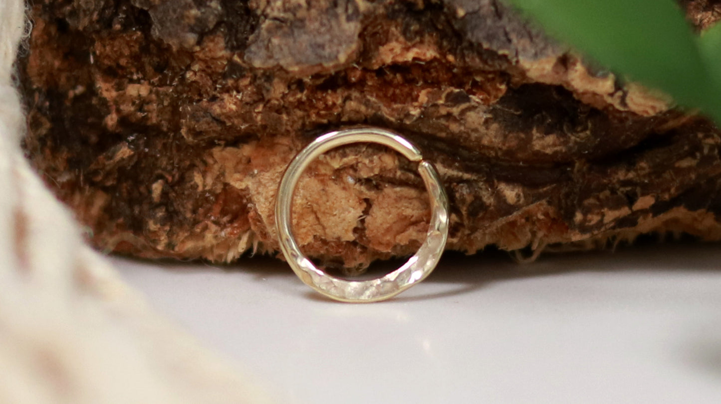 14k yellow gold hammer textured septum hoop ring, custom gauge.