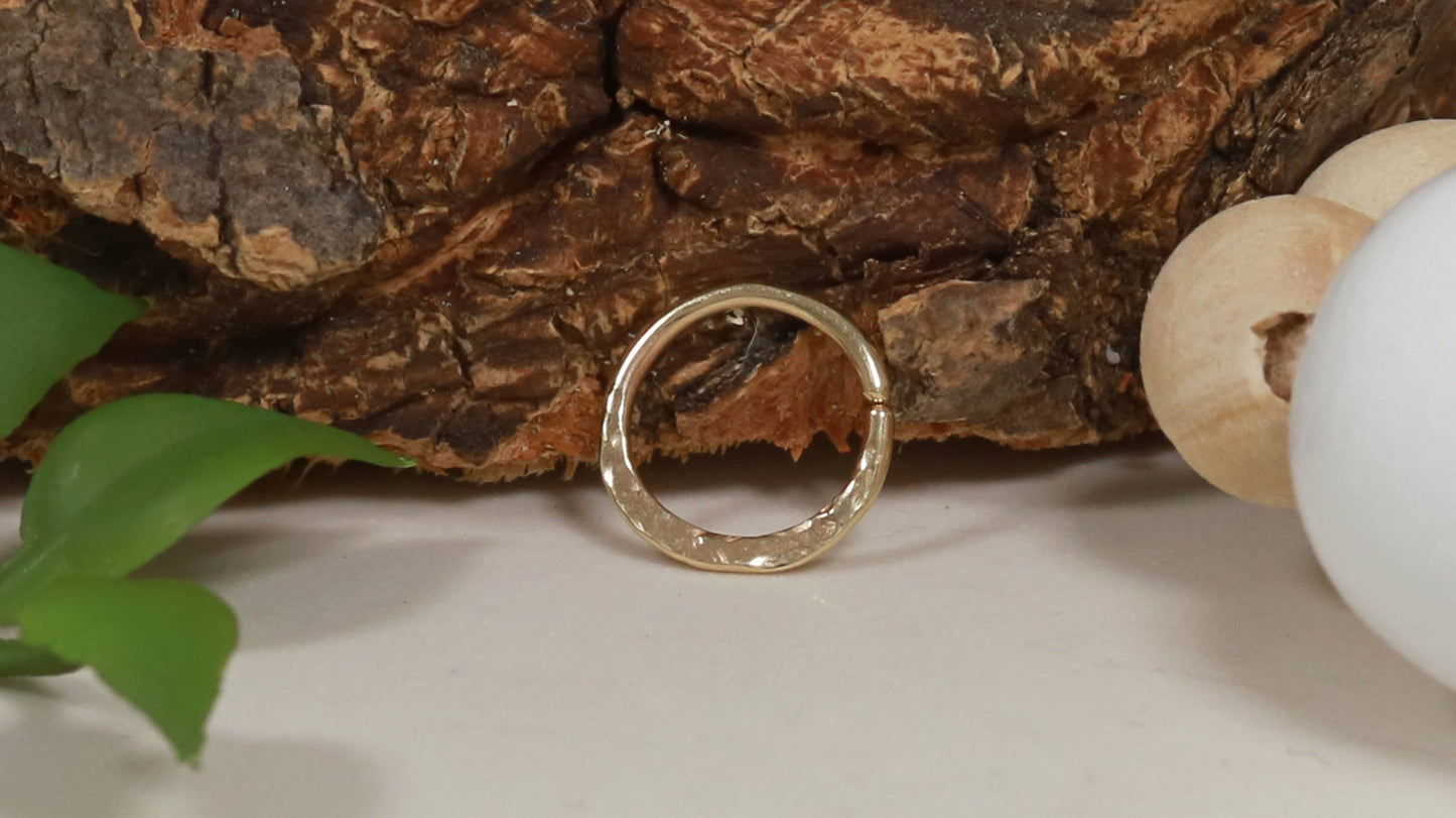 14k yellow gold hammer textured septum hoop ring, custom gauge.