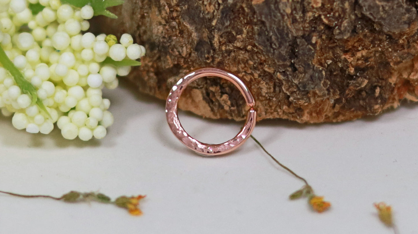 14k rose gold hammer textured septum hoop ring, custom gauge.