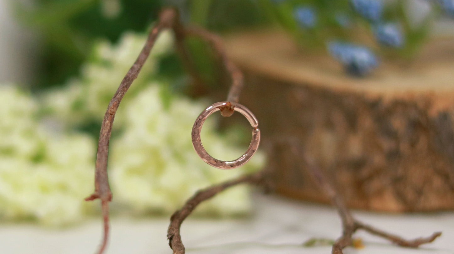 14k rose gold hammer textured septum hoop ring, custom gauge.