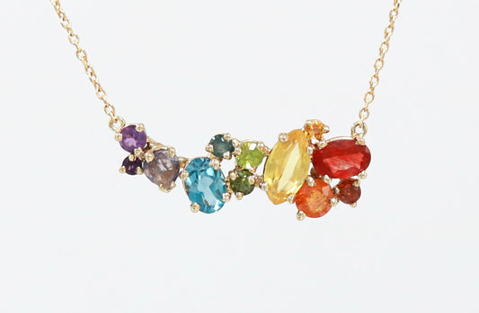 14k Gold & Gemstone Rainbow Necklace