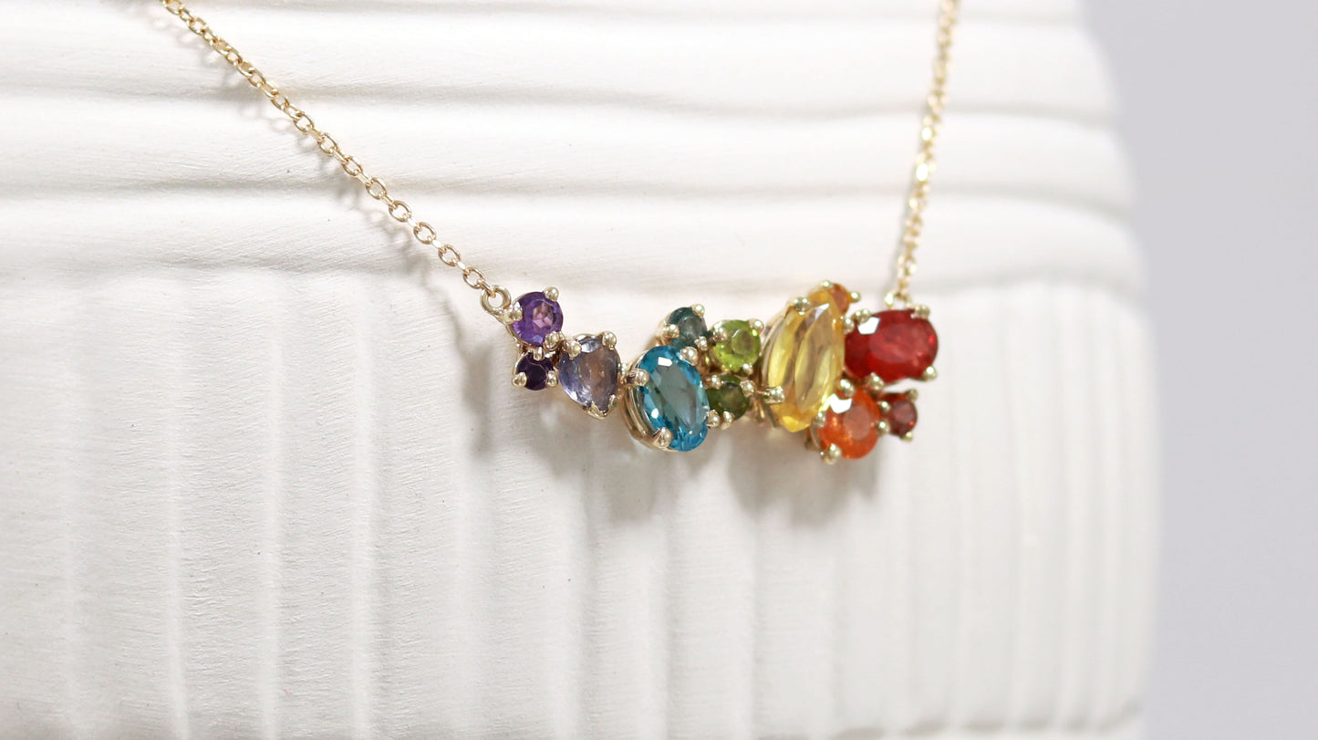 14k Gold & Gemstone Rainbow Necklace