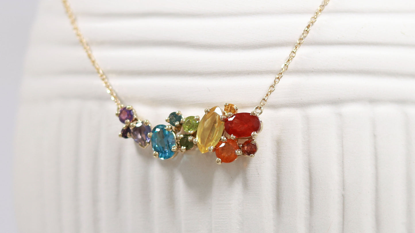 14k Gold & Gemstone Rainbow Necklace