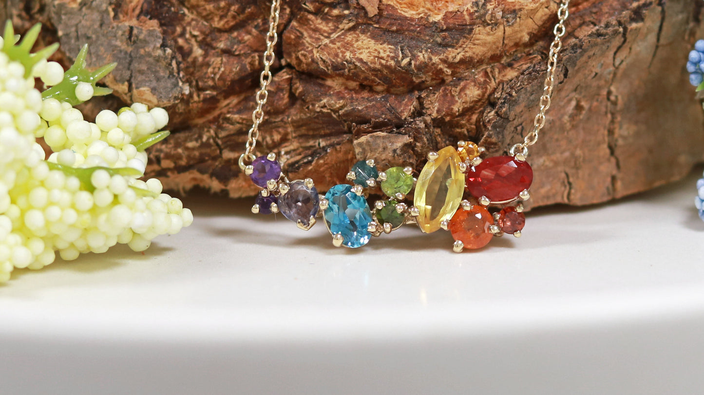 14k Gold & Gemstone Rainbow Necklace