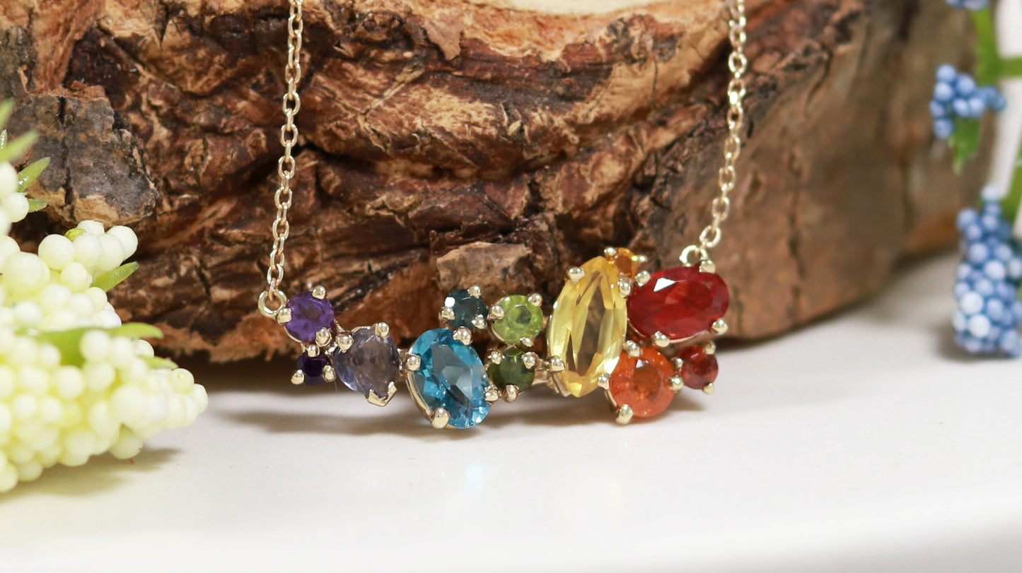 14k Gold & Gemstone Rainbow Necklace