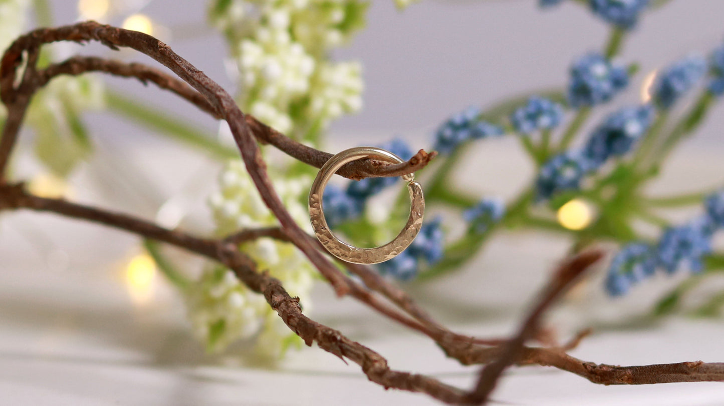 14k yellow gold hammer textured septum hoop ring, custom gauge.