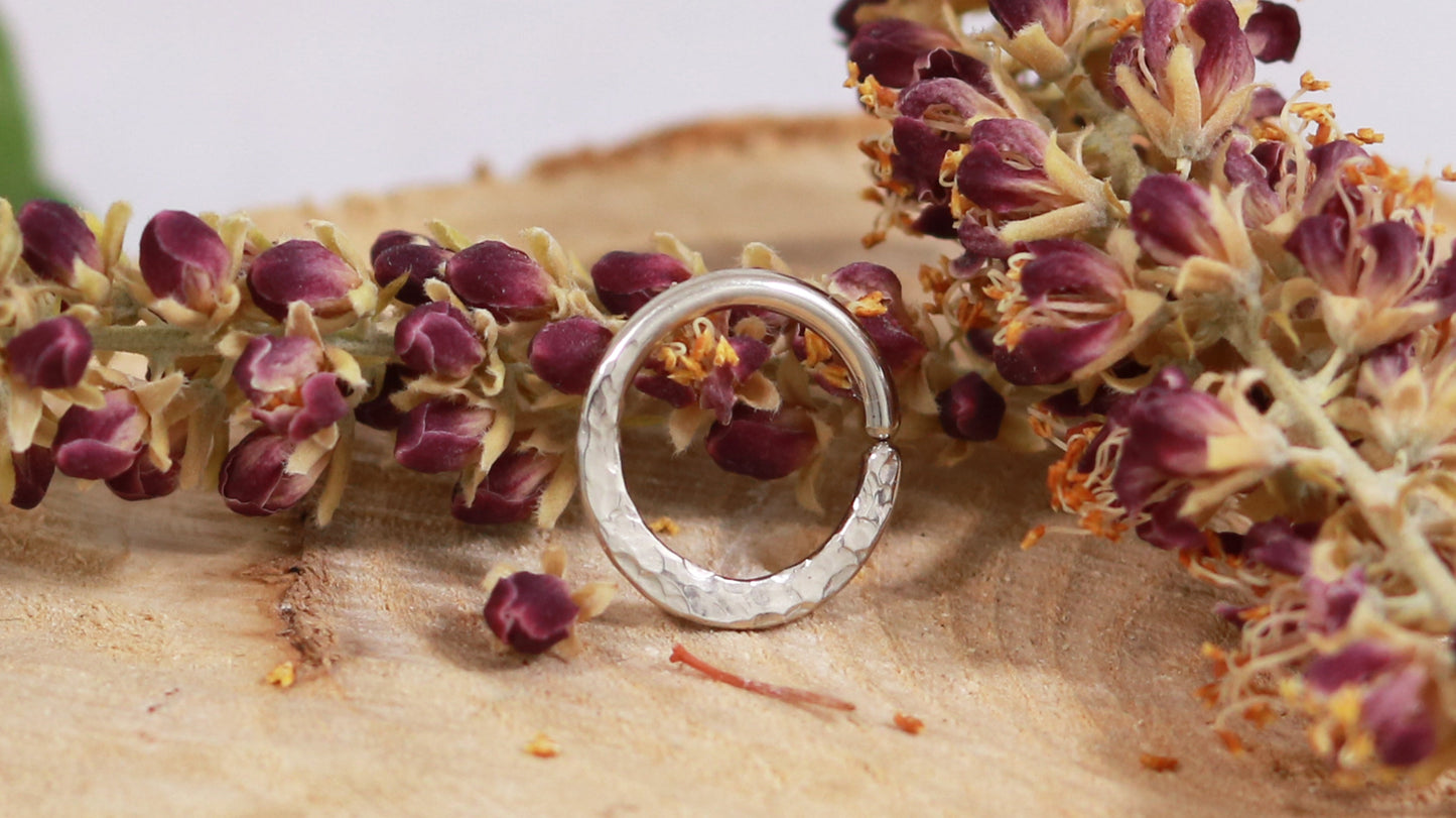 14k white gold hammer textured septum hoop ring, custom gauge.