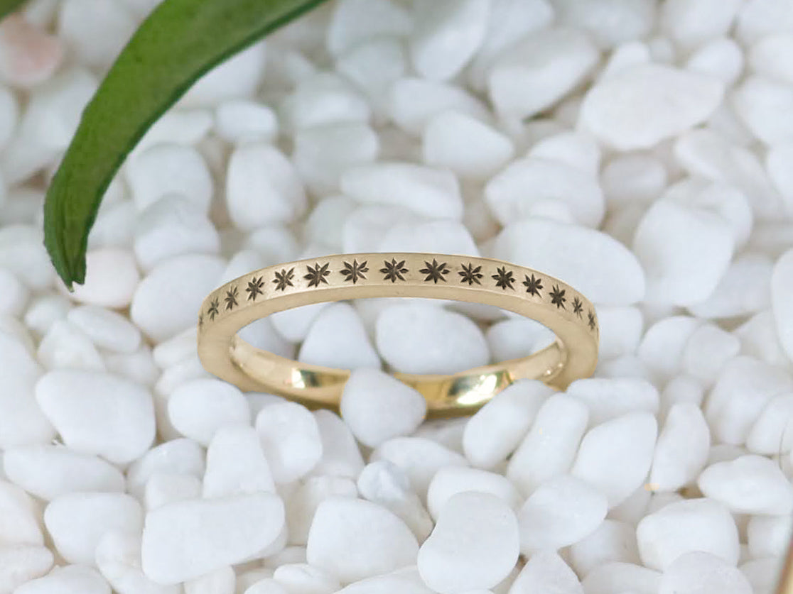 2mm 14k Gold or Silver Star Ring Band