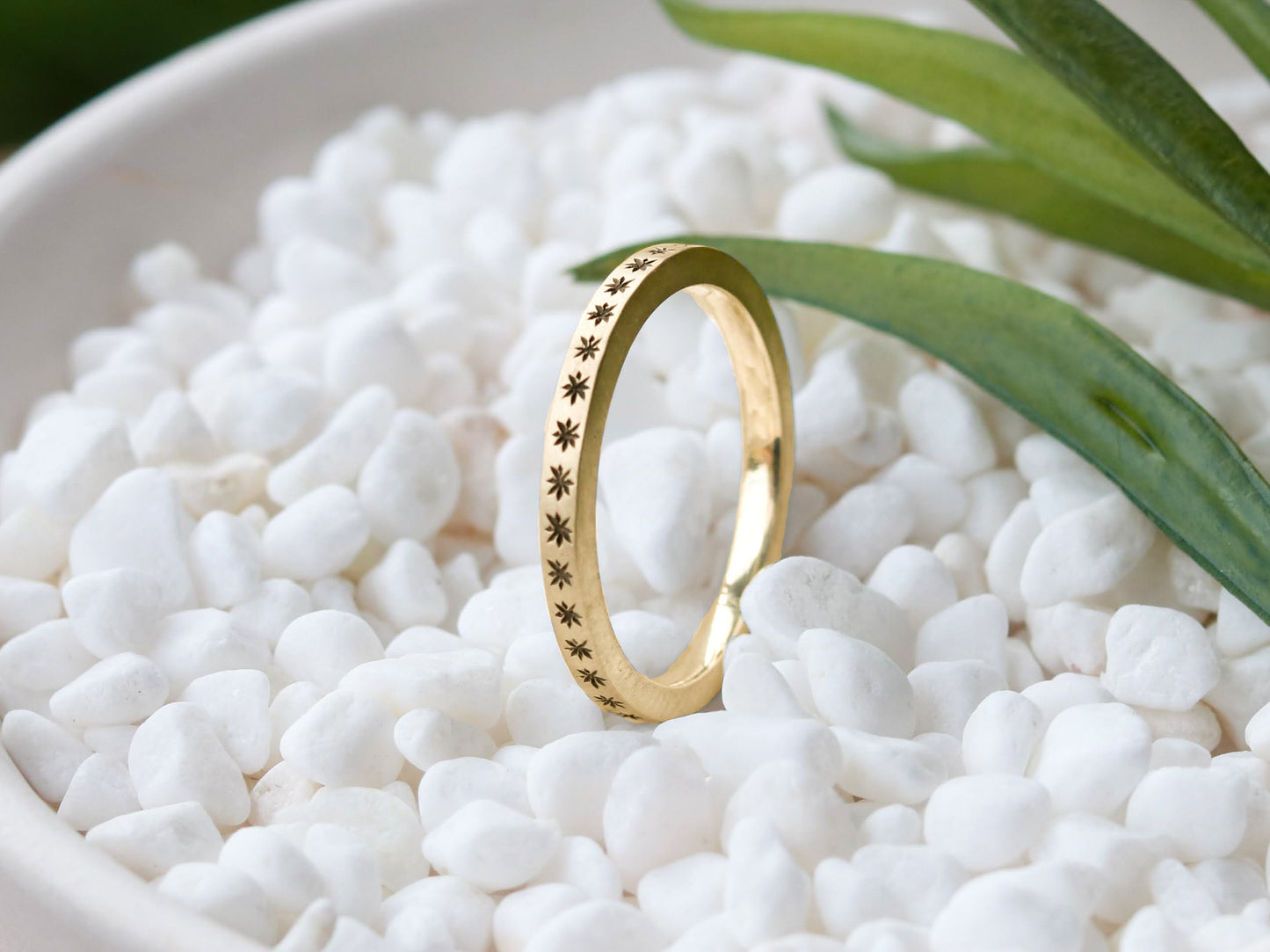 2mm 14k Gold or Silver Star Ring Band