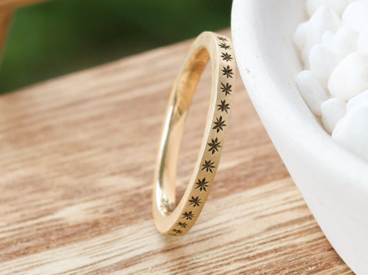 2mm 14k Gold or Silver Star Ring Band