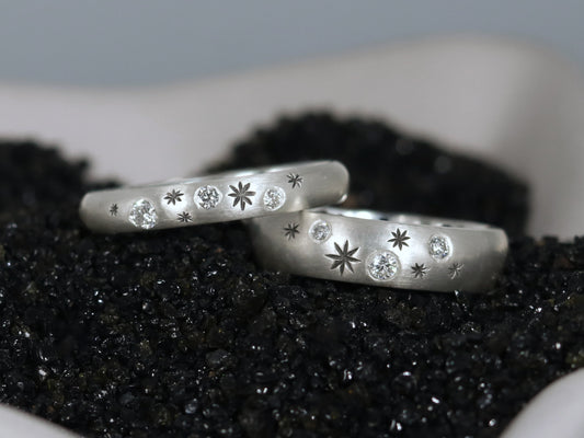 Scattered Stars and Diamonds Ring - Sterling Silver