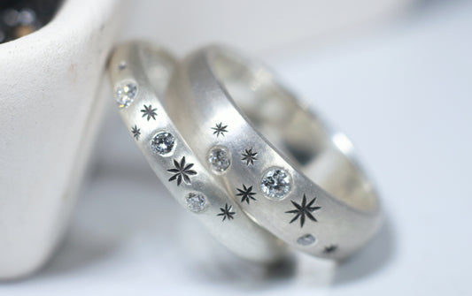 Scattered Stars and Diamonds Ring - Sterling Silver