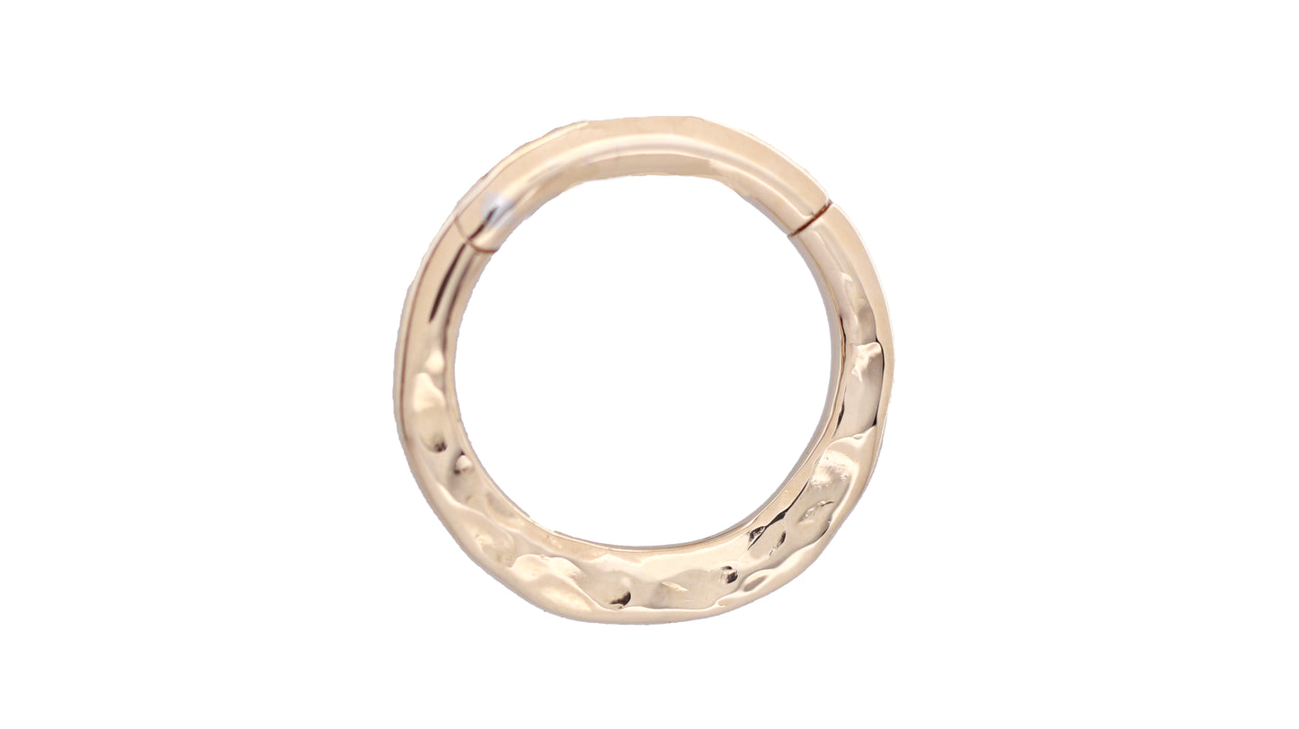 Forged & Hammered Round Clicker Hoop - Solid 14k Gold