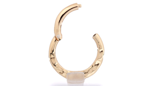 Forged & Hammered Round Clicker Hoop - Solid 14k Gold