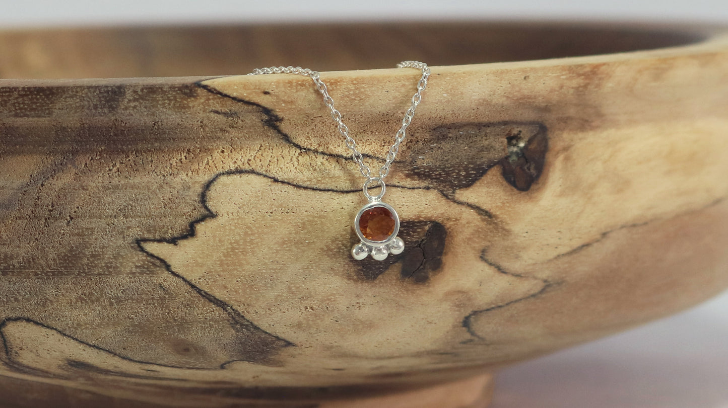 Sterling Silver Round Gemstone Tri-Bubble Crown Necklace