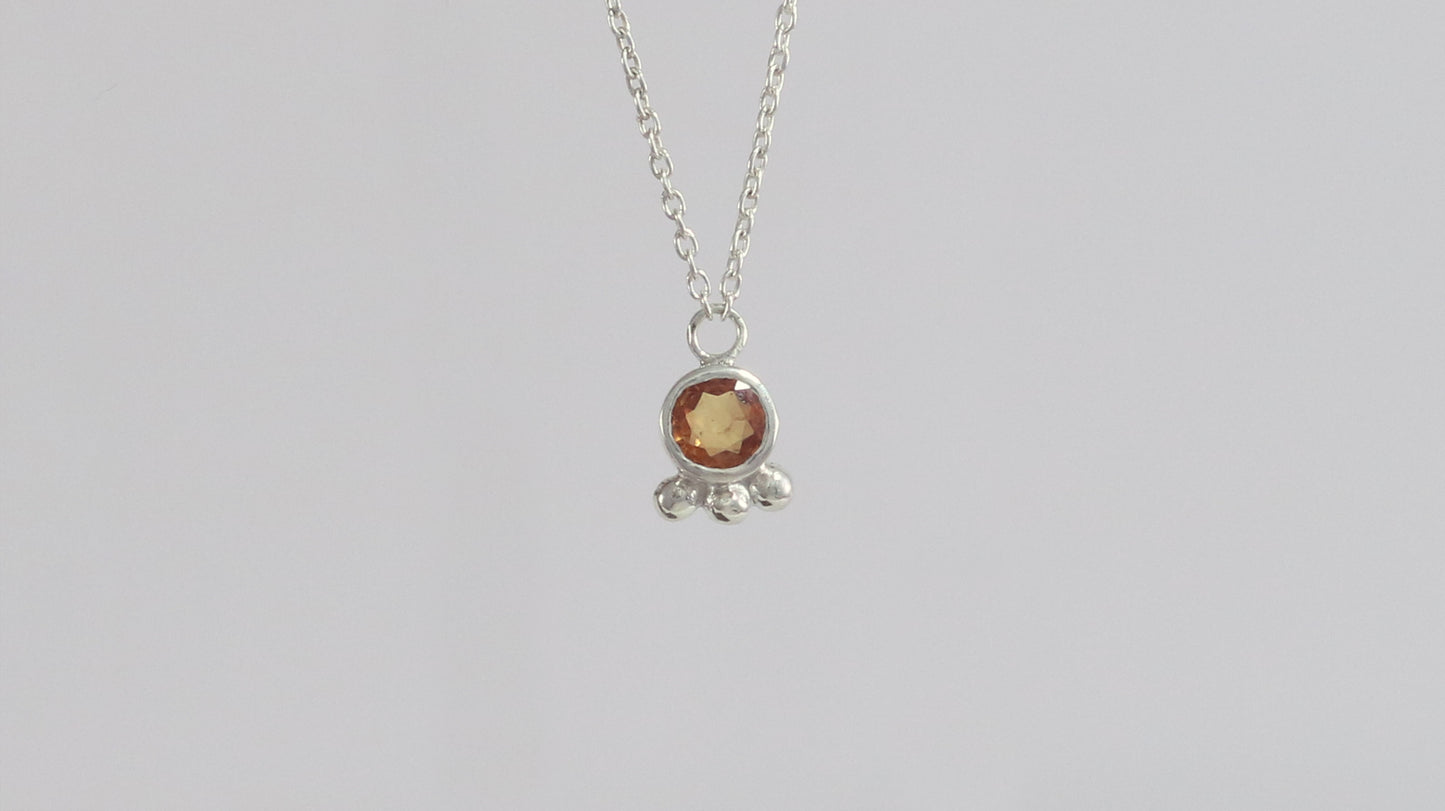 Sterling Silver Round Gemstone Tri-Bubble Crown Necklace
