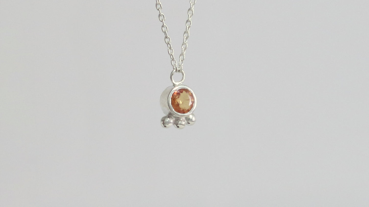 Sterling Silver Round Gemstone Tri-Bubble Crown Necklace