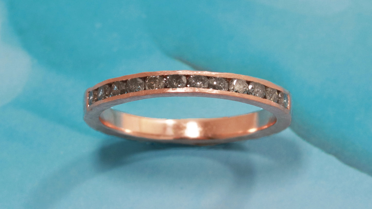 Channel Set Salt and Pepper Diamond Ring - Textured - 14k Gold