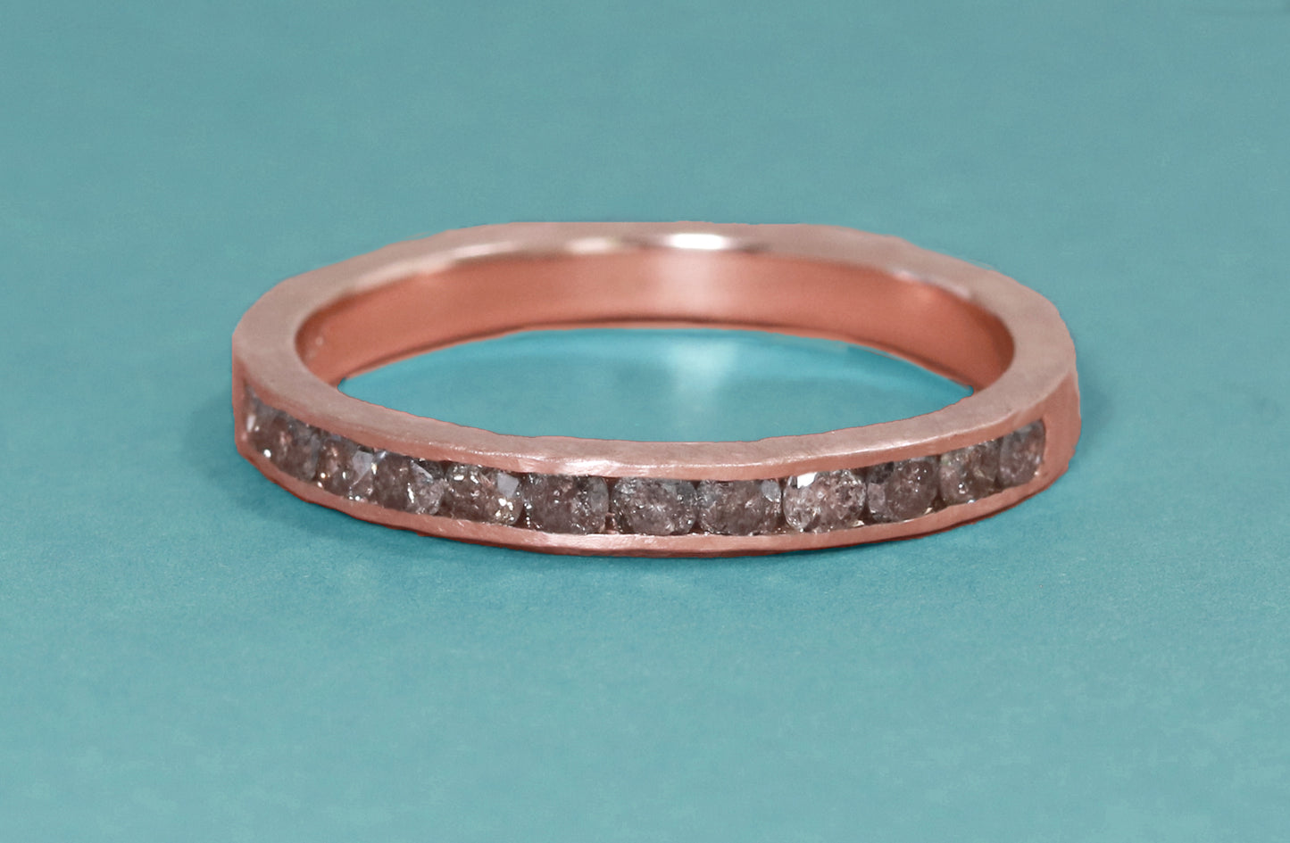 Channel Set Salt and Pepper Diamond Ring - Textured - 14k Gold