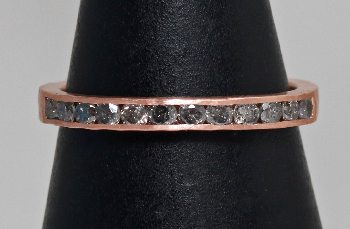 Channel Set Salt and Pepper Diamond Ring - Textured - 14k Gold