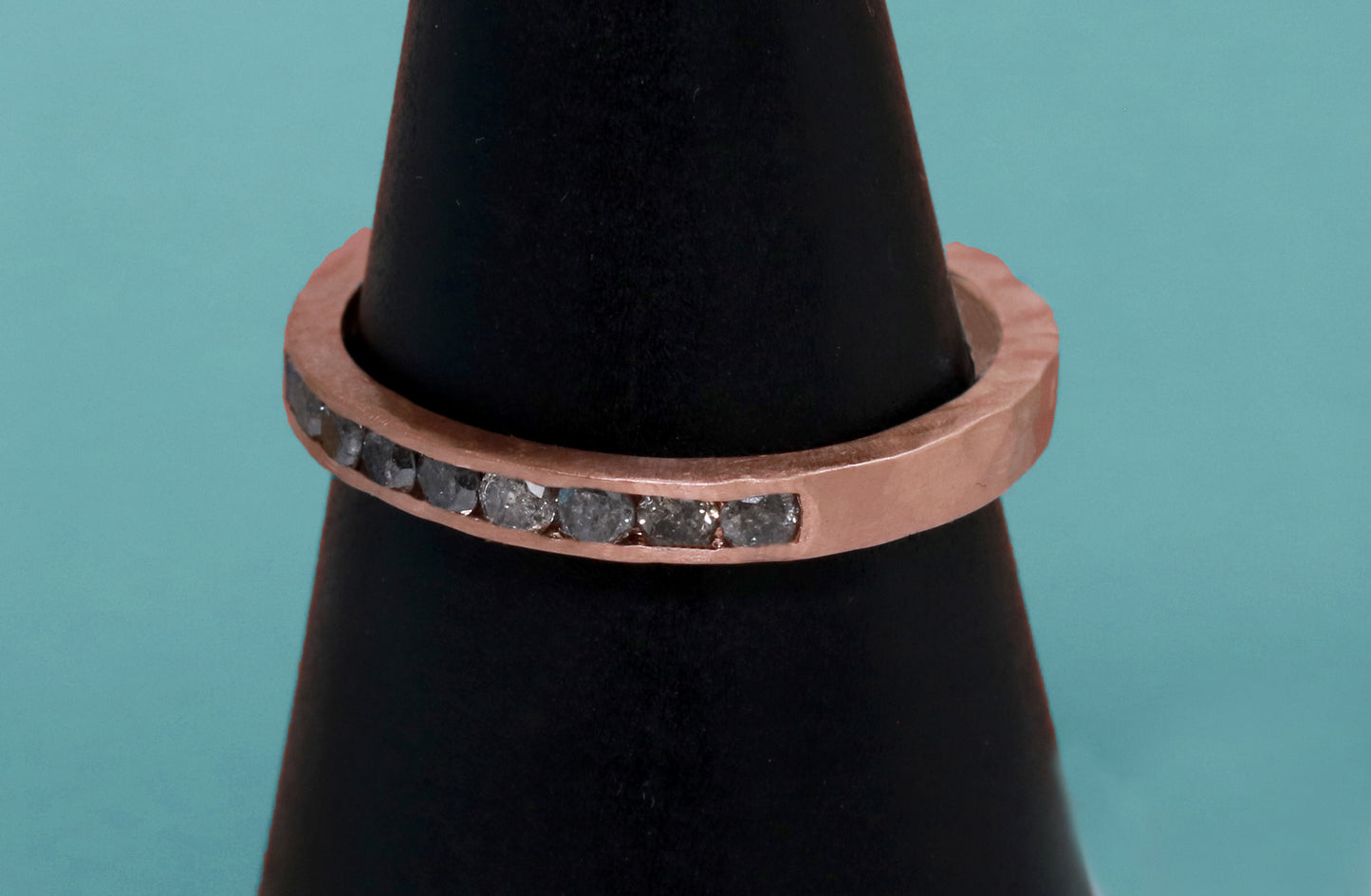 Channel Set Salt and Pepper Diamond Ring - Textured - 14k Gold