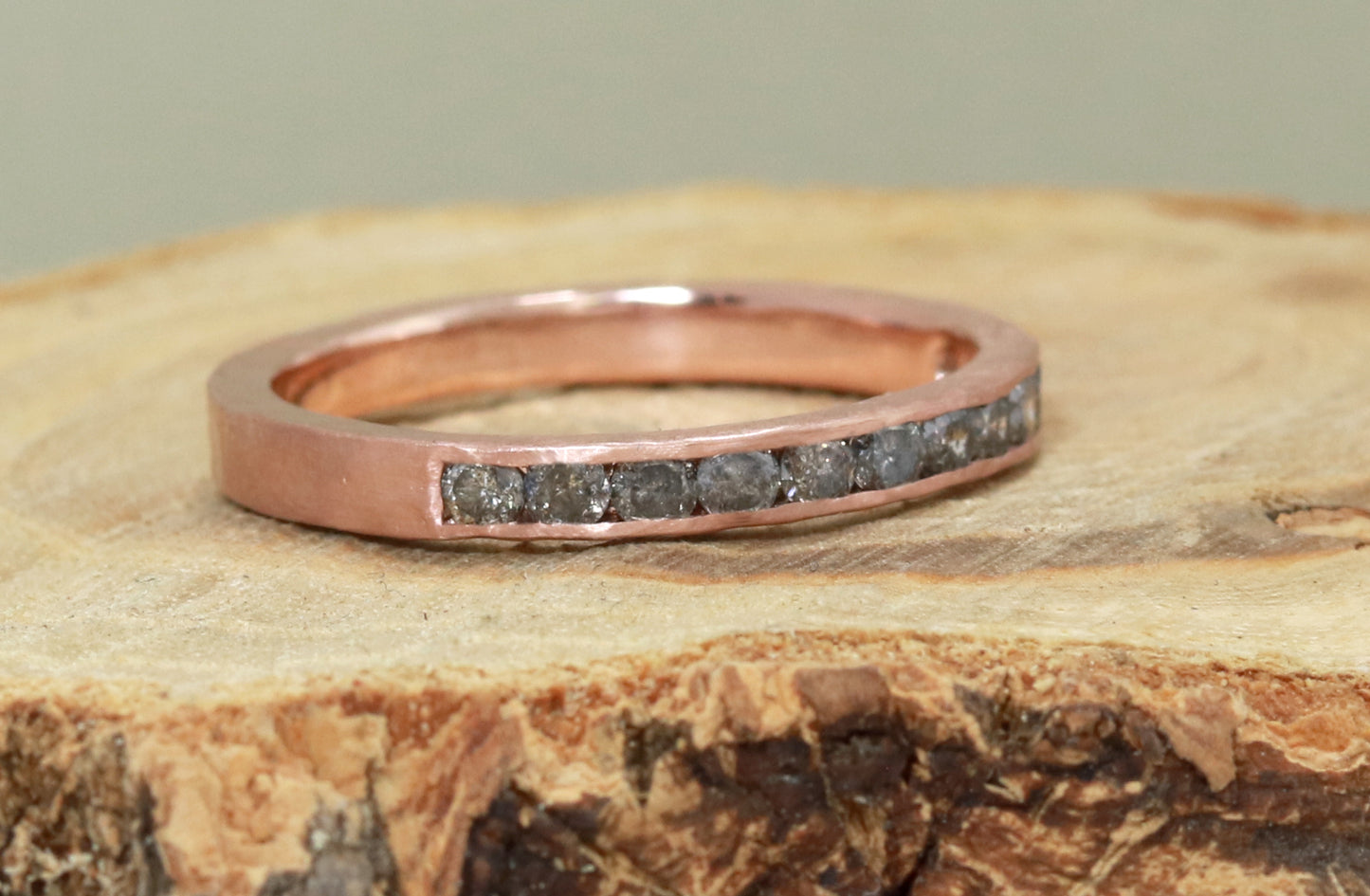 Channel Set Salt and Pepper Diamond Ring - Textured - 14k Gold