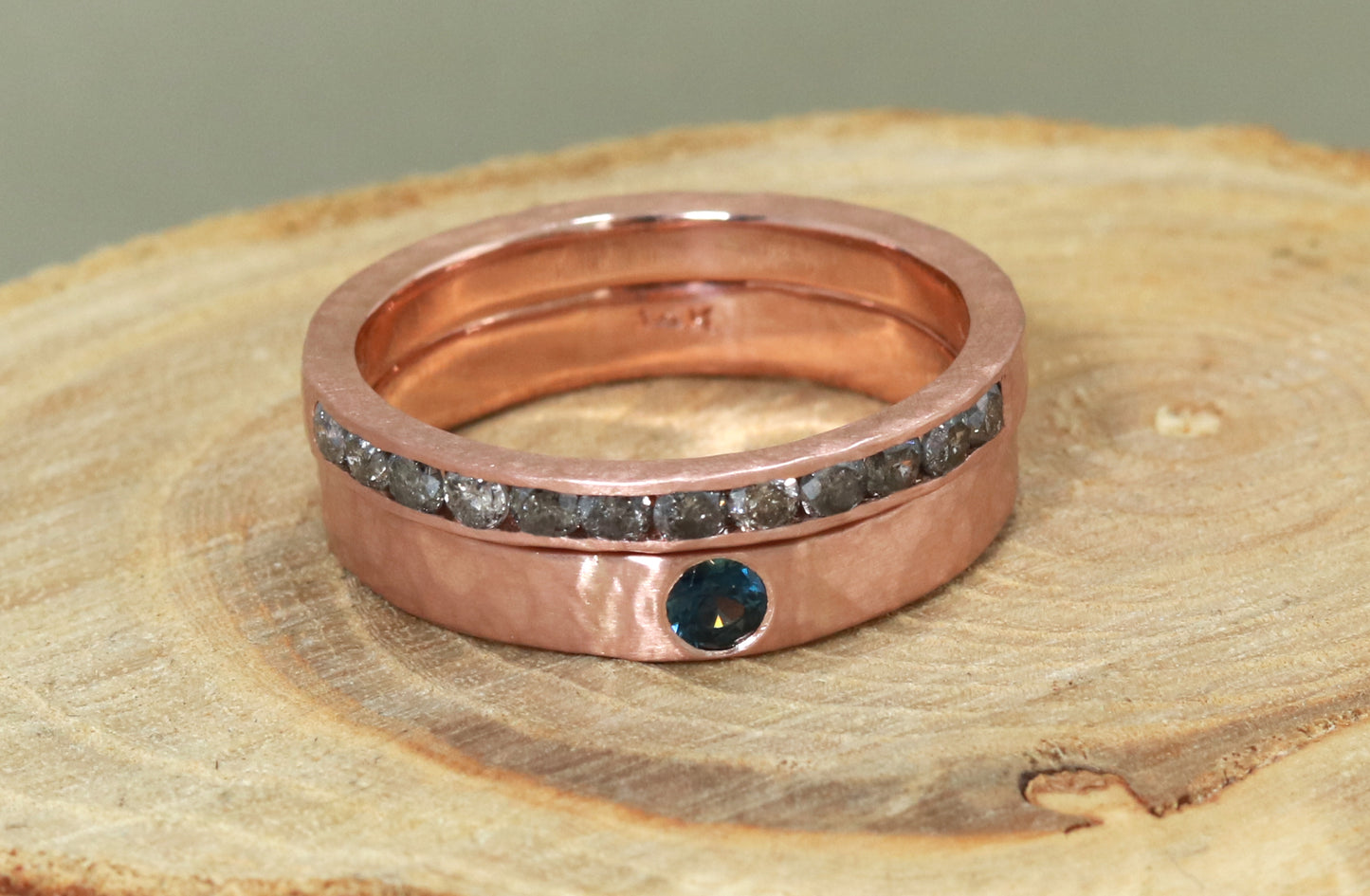 Channel Set Salt and Pepper Diamond Ring - Textured - 14k Gold