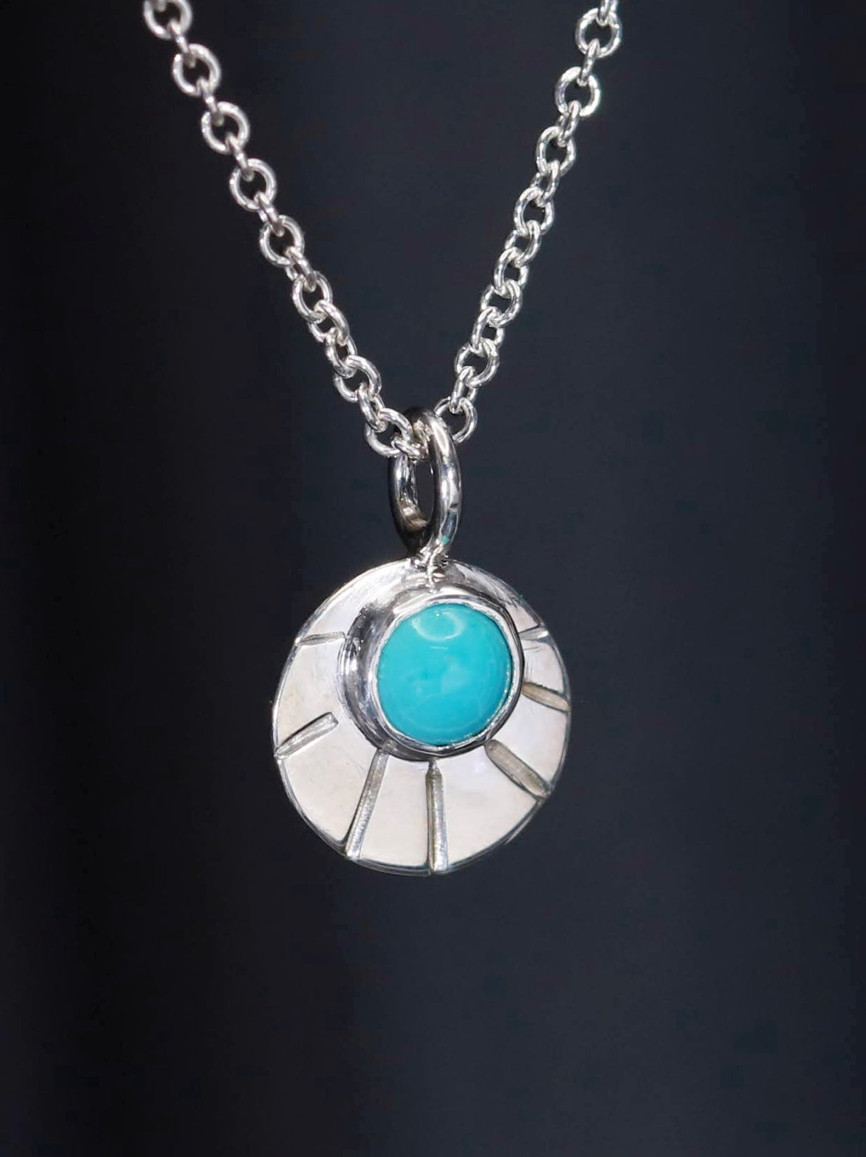 Sterling Silver Chisel Mark Gemstone Burst Pendant