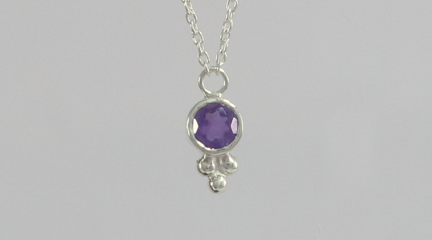 Natural gemstone set in sterling silver bezel, silver bubble pyramid accent on a sterling silver chain.