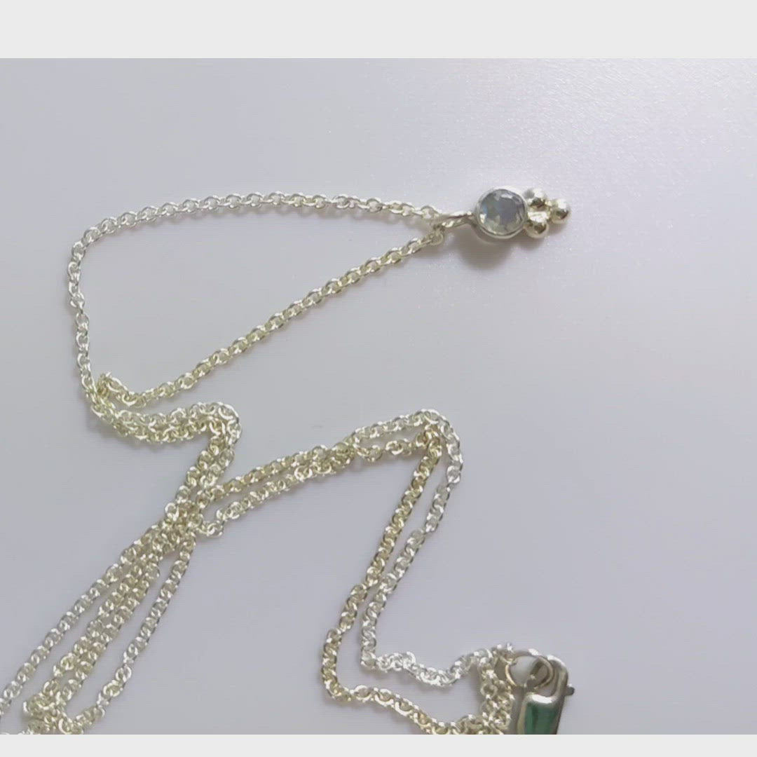 Natural gemstone set in sterling silver bezel, silver bubble pyramid accent on a sterling silver chain.