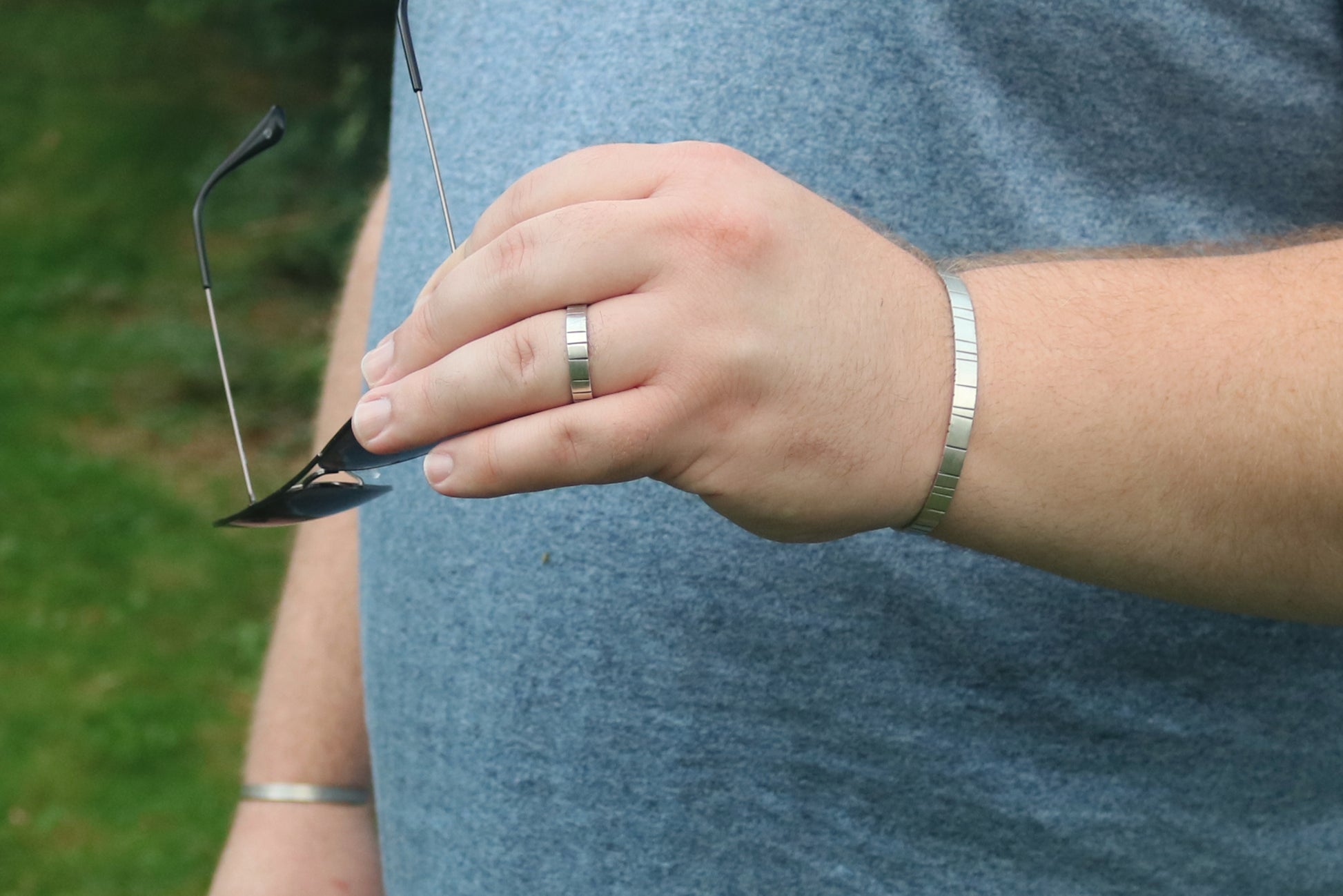 6mm sterling silver cuff with randomly spaced black lines.