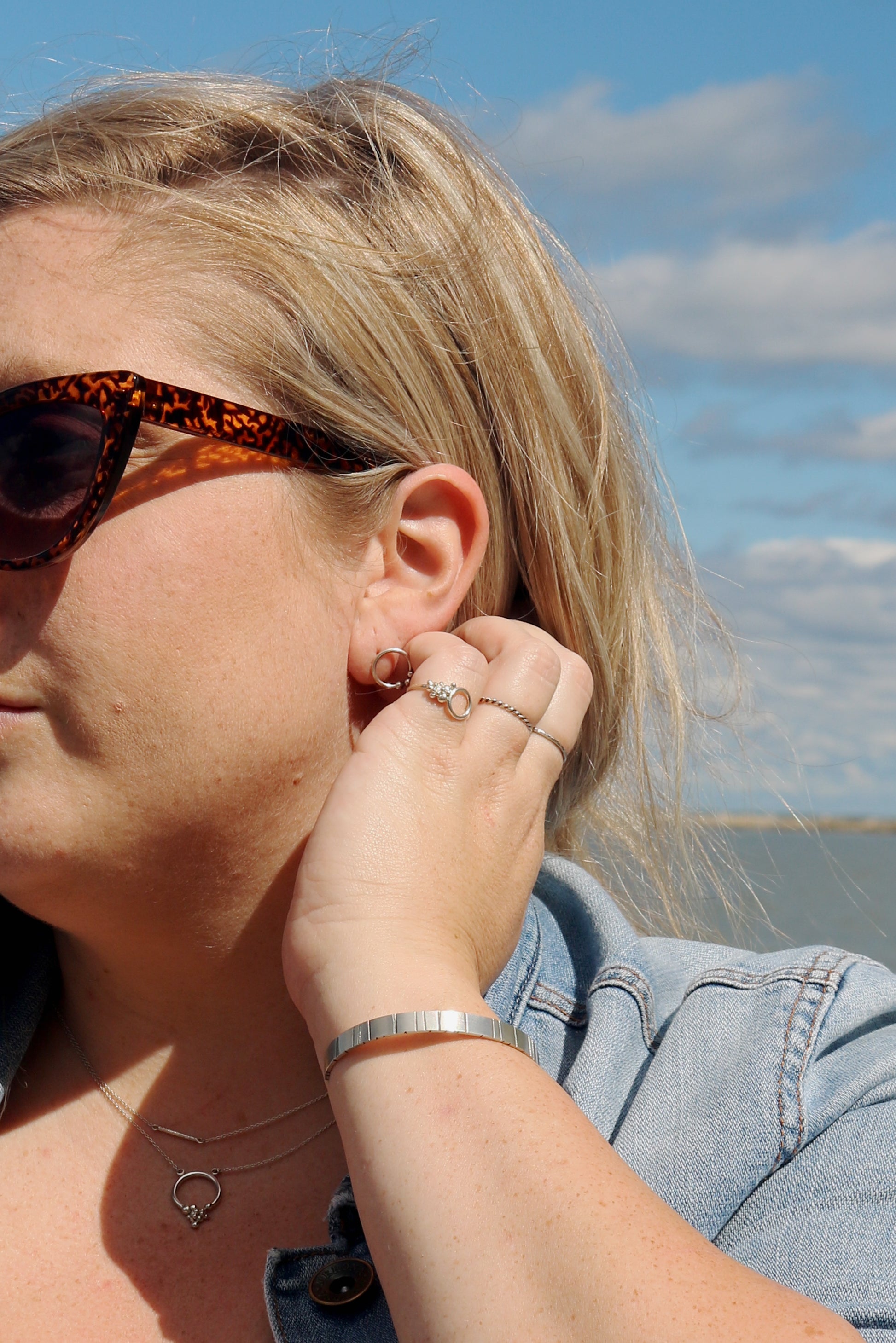 6mm sterling silver cuff with randomly spaced black lines.