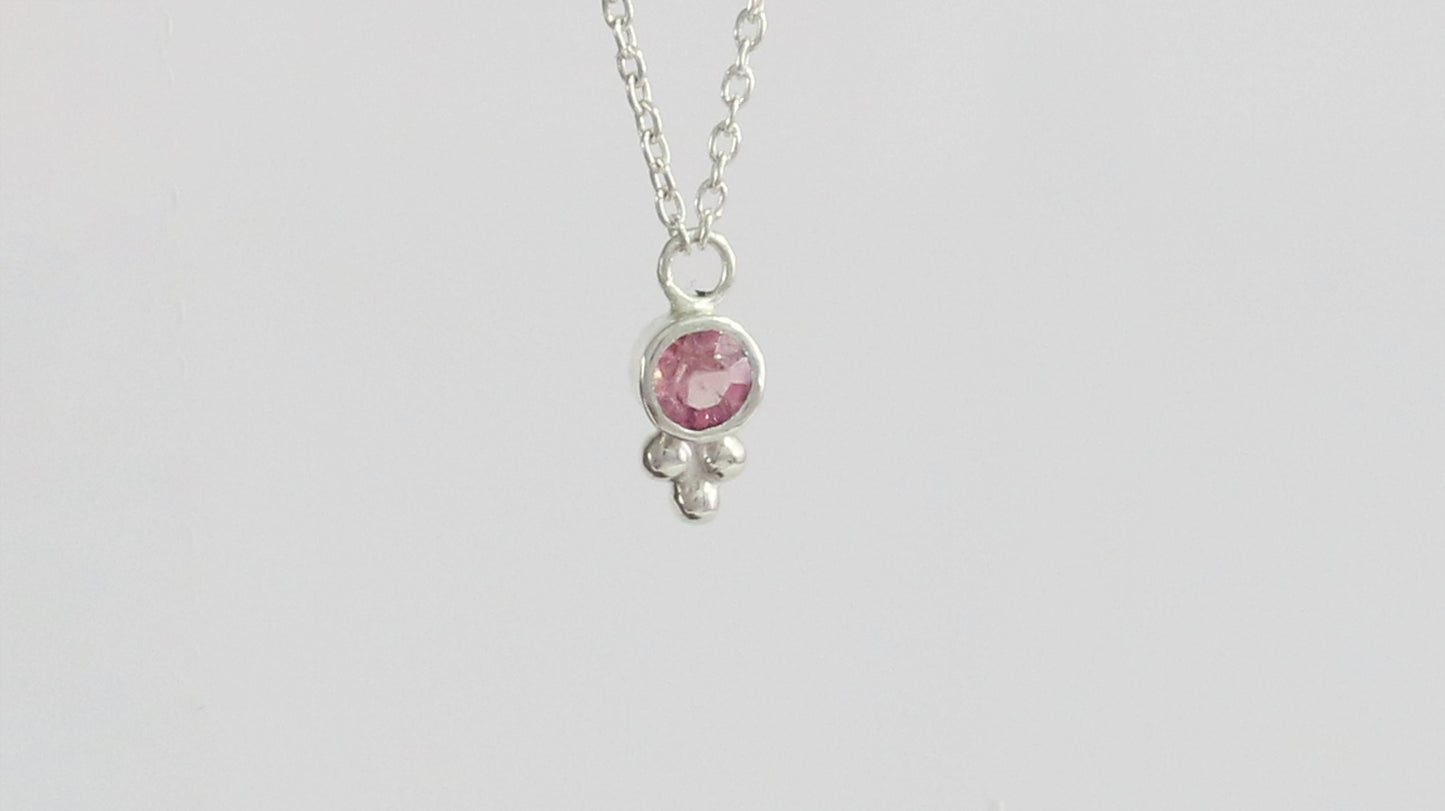 Natural gemstone set in sterling silver bezel, silver bubble pyramid accent on a sterling silver chain.