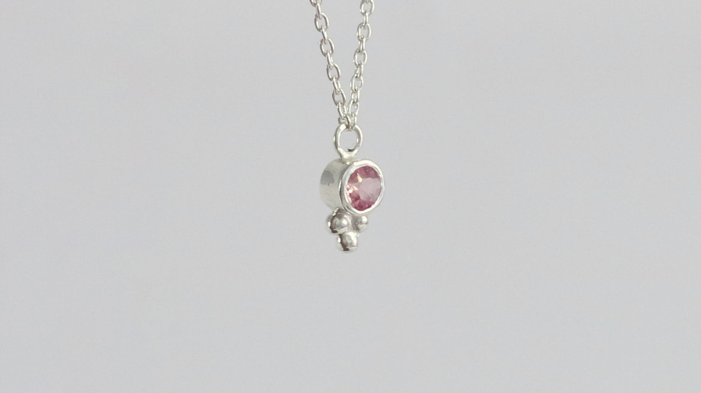 Natural gemstone set in sterling silver bezel, silver bubble pyramid accent on a sterling silver chain.