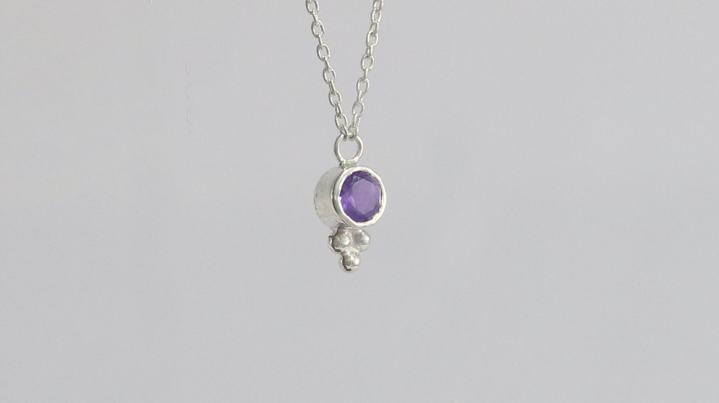 Natural gemstone set in sterling silver bezel, silver bubble pyramid accent on a sterling silver chain.
