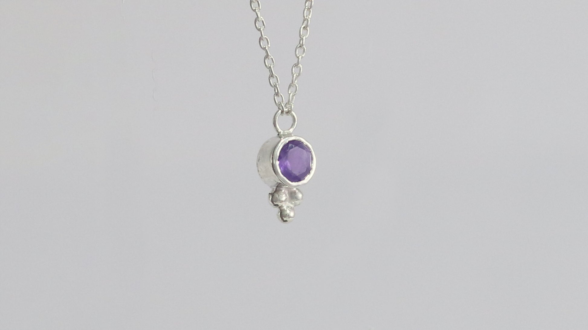 Natural gemstone set in sterling silver bezel, silver bubble pyramid accent on a sterling silver chain.