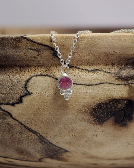 Natural gemstone set in sterling silver bezel, silver bubble pyramid accent on a sterling silver chain.