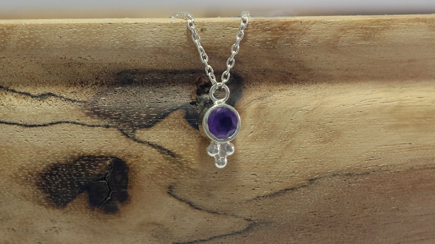 Natural gemstone set in sterling silver bezel, silver bubble pyramid accent on a sterling silver chain.
