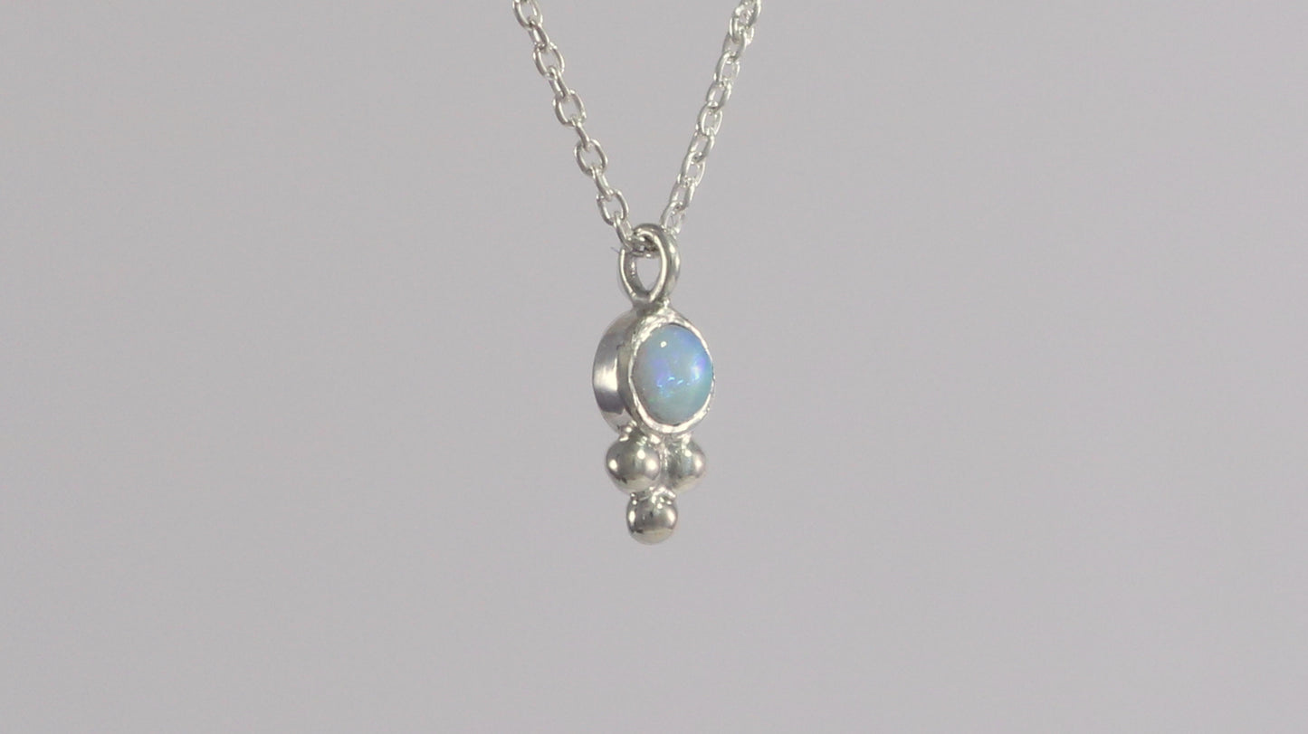 Natural gemstone set in sterling silver bezel, silver bubble pyramid accent on a sterling silver chain.