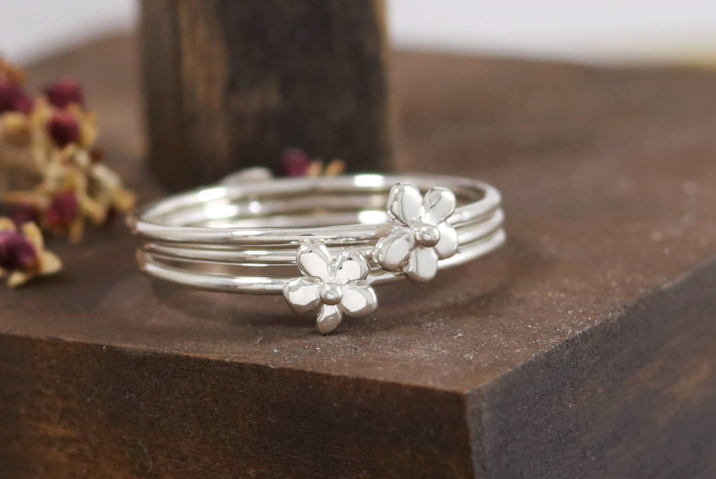 Sterling Silver Flower Stacking Rings