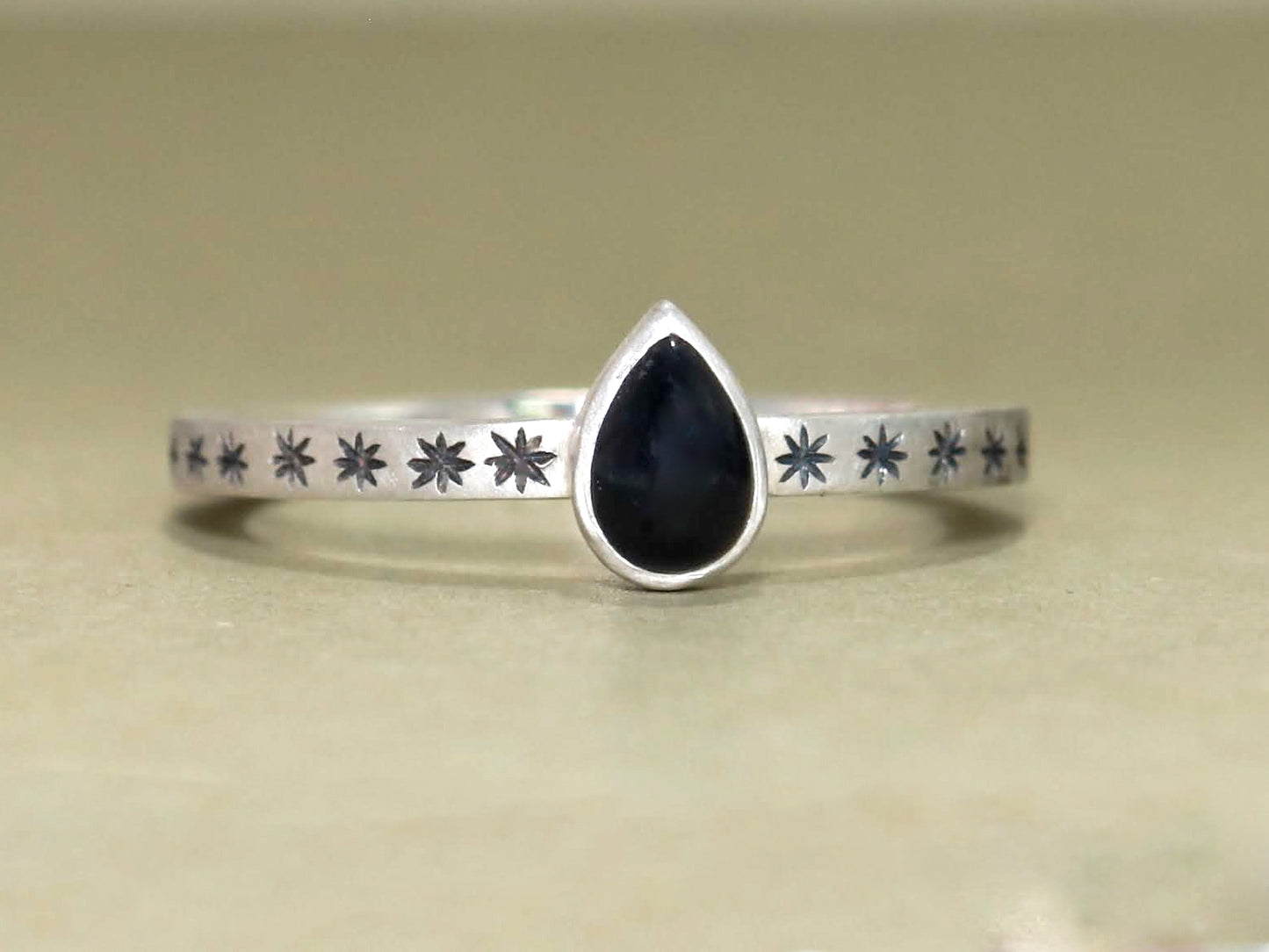 star ring sterling silver ring black onyx ring stars pear gemstone jewelry handmade jewelry