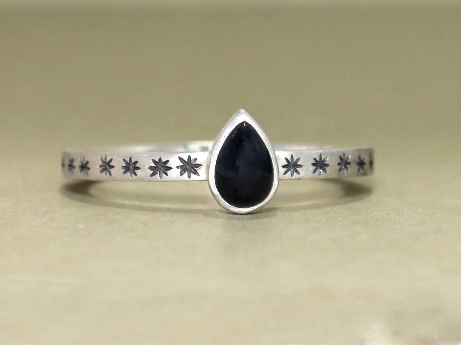 star ring sterling silver ring black onyx ring stars pear gemstone jewelry handmade jewelry