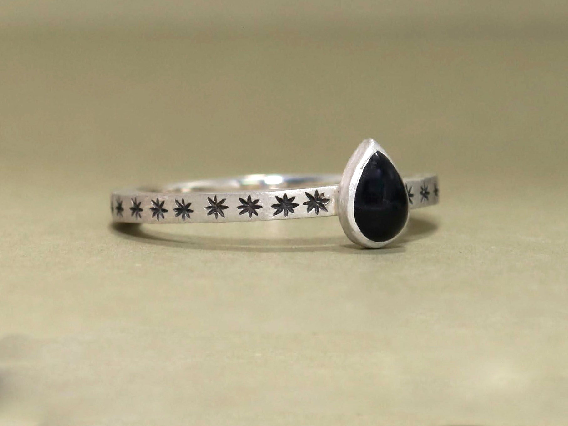 star ring sterling silver ring black onyx ring stars pear gemstone jewelry handmade jewelry